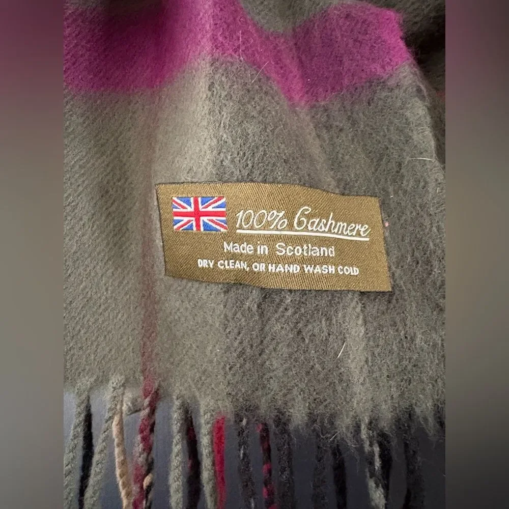 100% Cashmere Scarf Scotland Plaid EUC